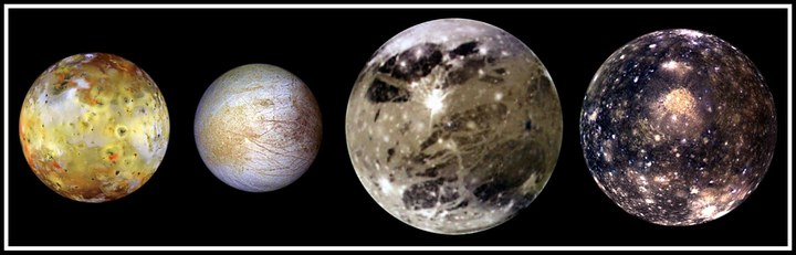 The four large moons of Jupiter